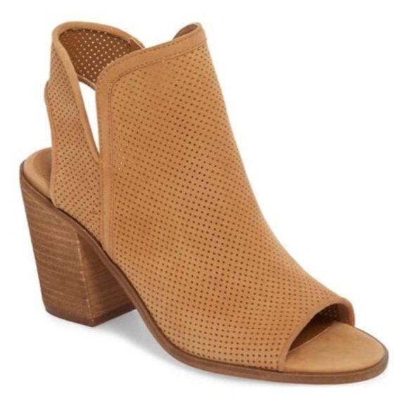 Steve Madden Maxine Cognac Open Toe Perforated Ankle Suede‎ Bootie Size 6.5 - Picture 1 of 10